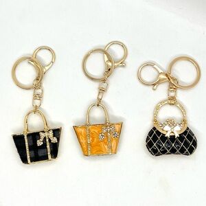 Set of 3 Rhinestone Handbag Purse Charms Bag Keychain Bling NIP